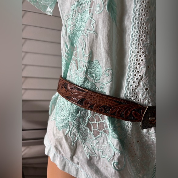 DON RICARDO STERLING TOOLED LEATHER BELT HIPPIE COUNTRY WESTERN  VTG main image 6